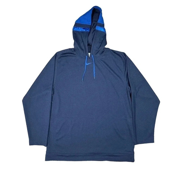 Vintage Y2K Nike Center Swoosh Mesh Navy Blue Hoodie Mens  Large - Picture 2 of 7